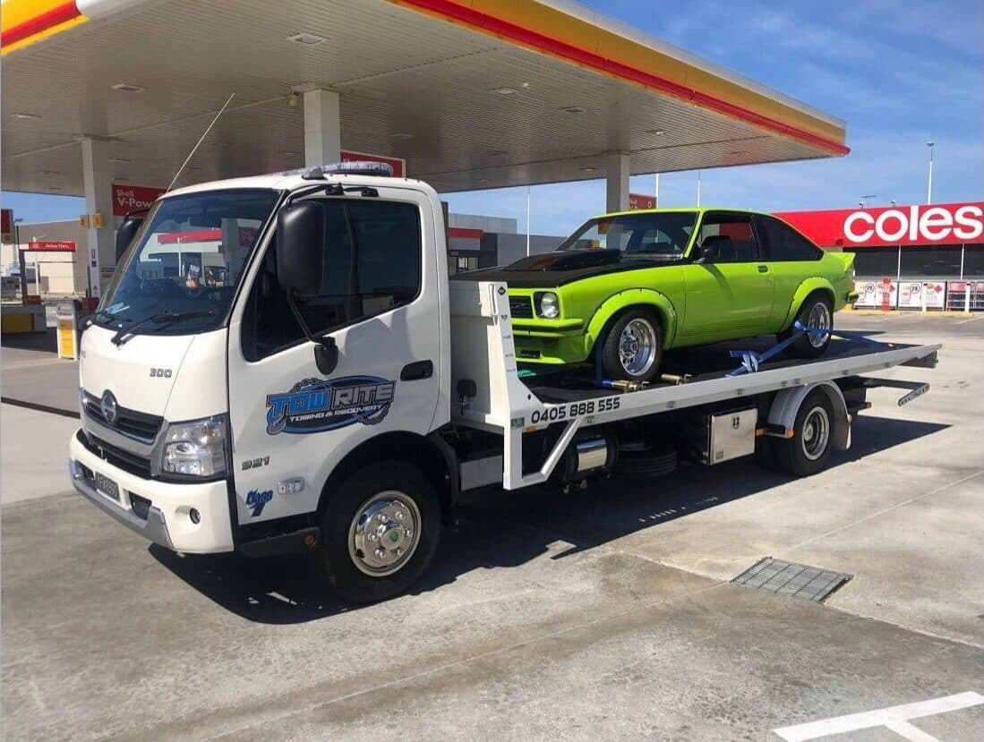 Classic Holden Torana on Tow Rite flatbed tilt-tray — specialty towing Perth